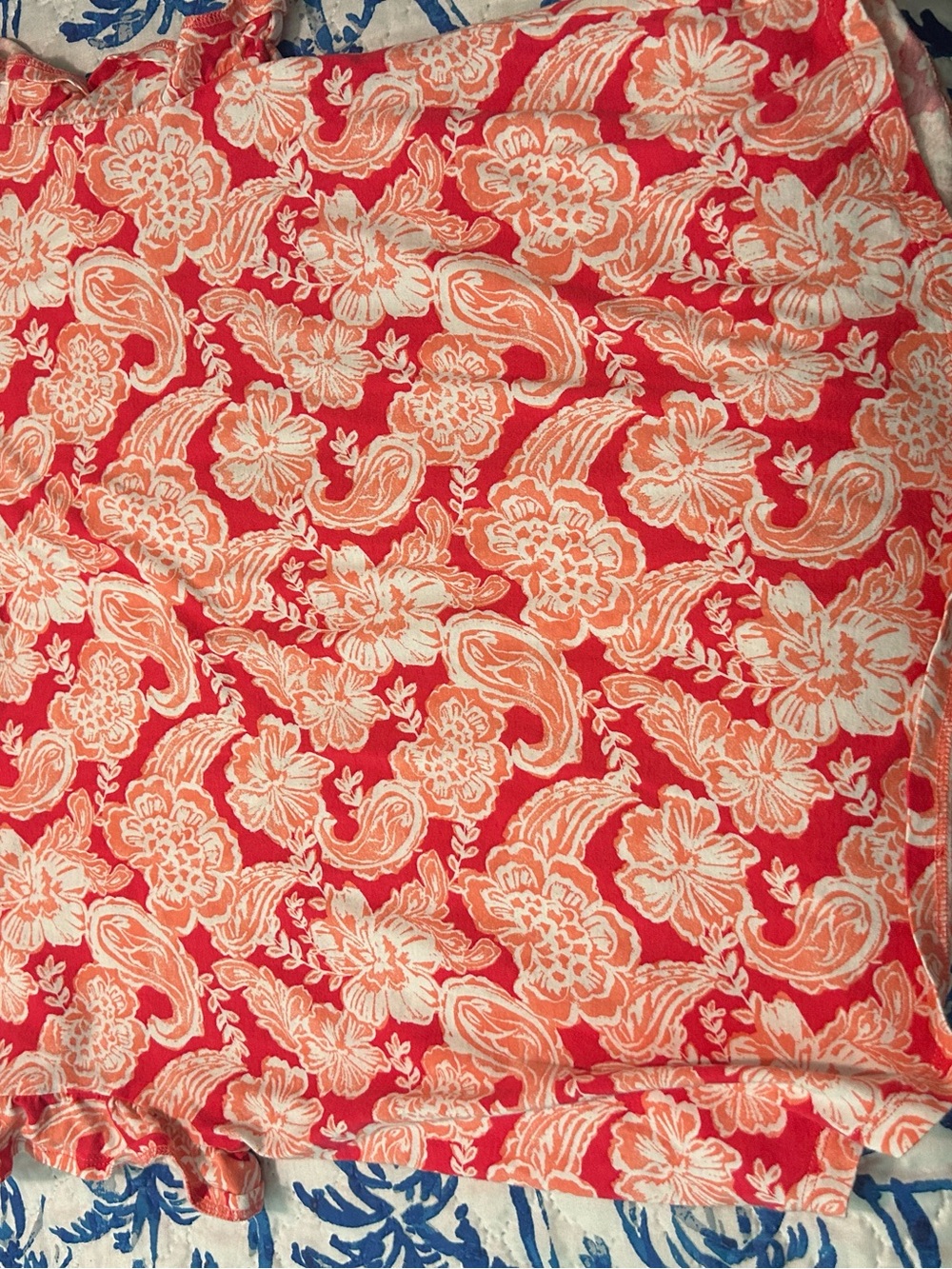 crown & ivy Red and Cream Floral Paisley Short Sleeve Top